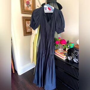Beautiful layered synch waist navy summer maxi sundress